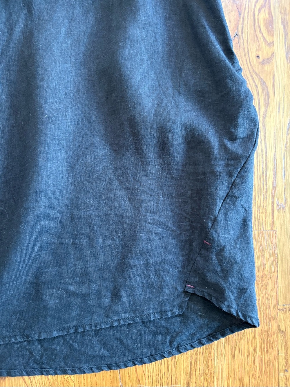 Minimalist 100% Linen Shift Dress Pockets Short Sleeve Lagenlook Black M - Picture 6 of 13